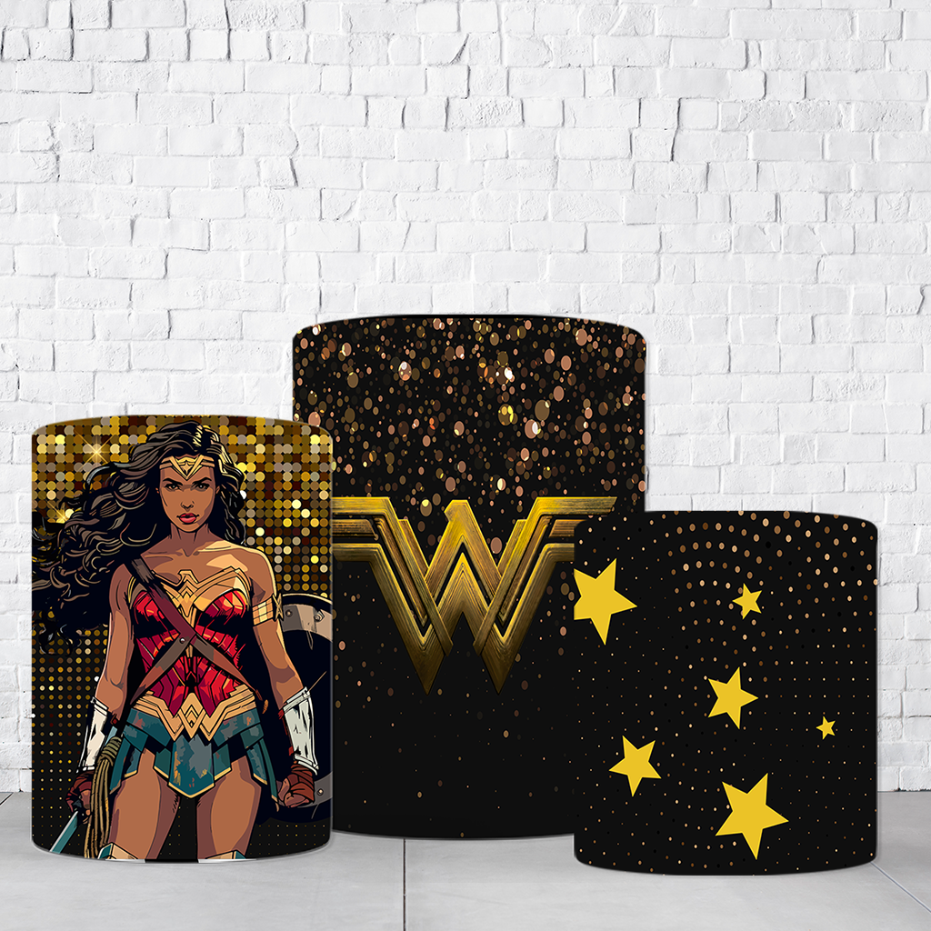 Trio de Cilindros Para Festas Mulher Mararvilha Em Tecido Helanca C/Elástico