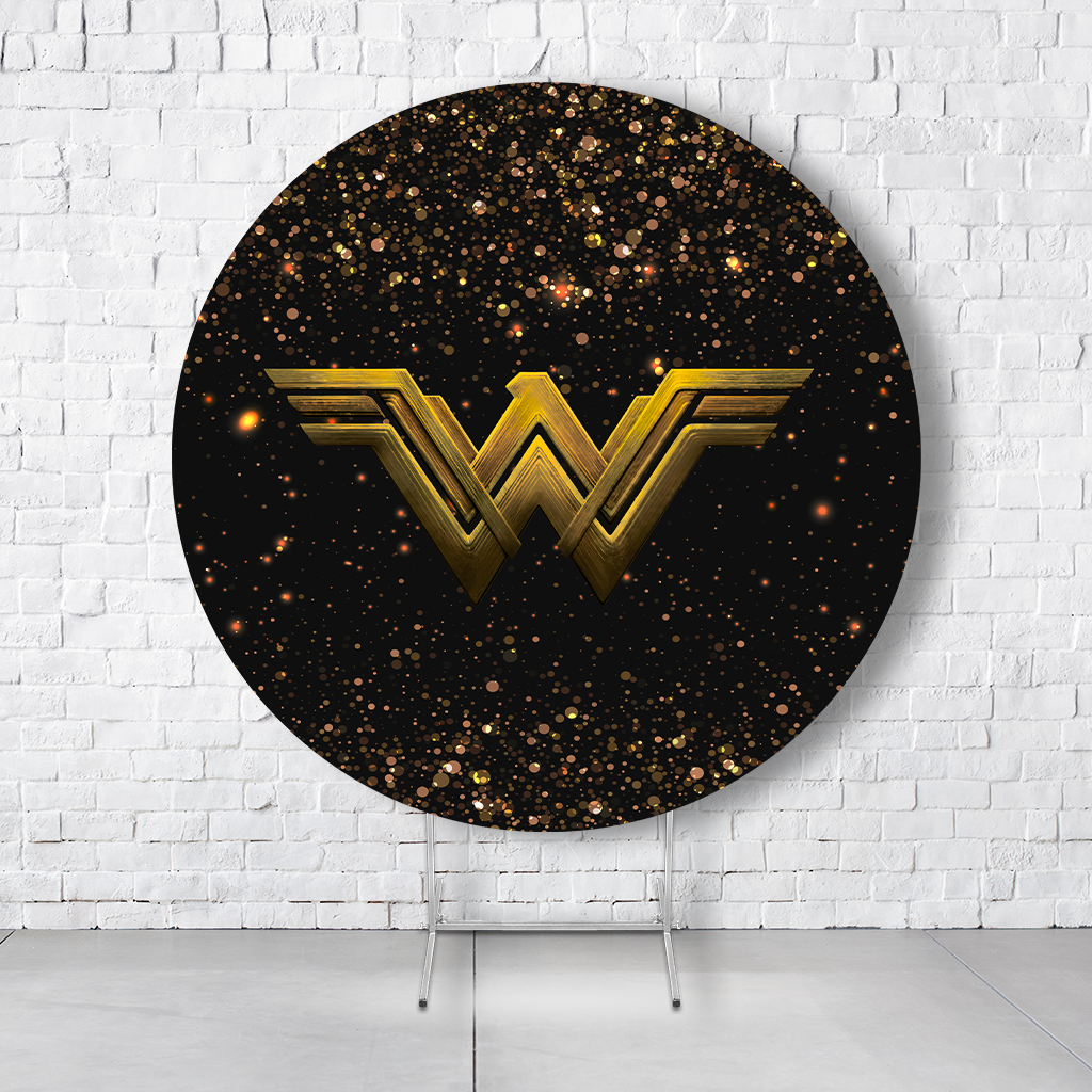 Painel De Festa Redondo Mulher Maravilha Em Tecido Helanca C/Elástico 1,50x1,50