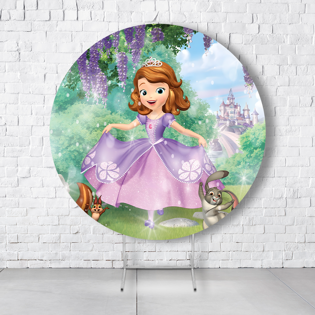 Painel De Festa Redondo Princesinha Sofía Em Tecido Helanca C/Elástico 1,50x1,50