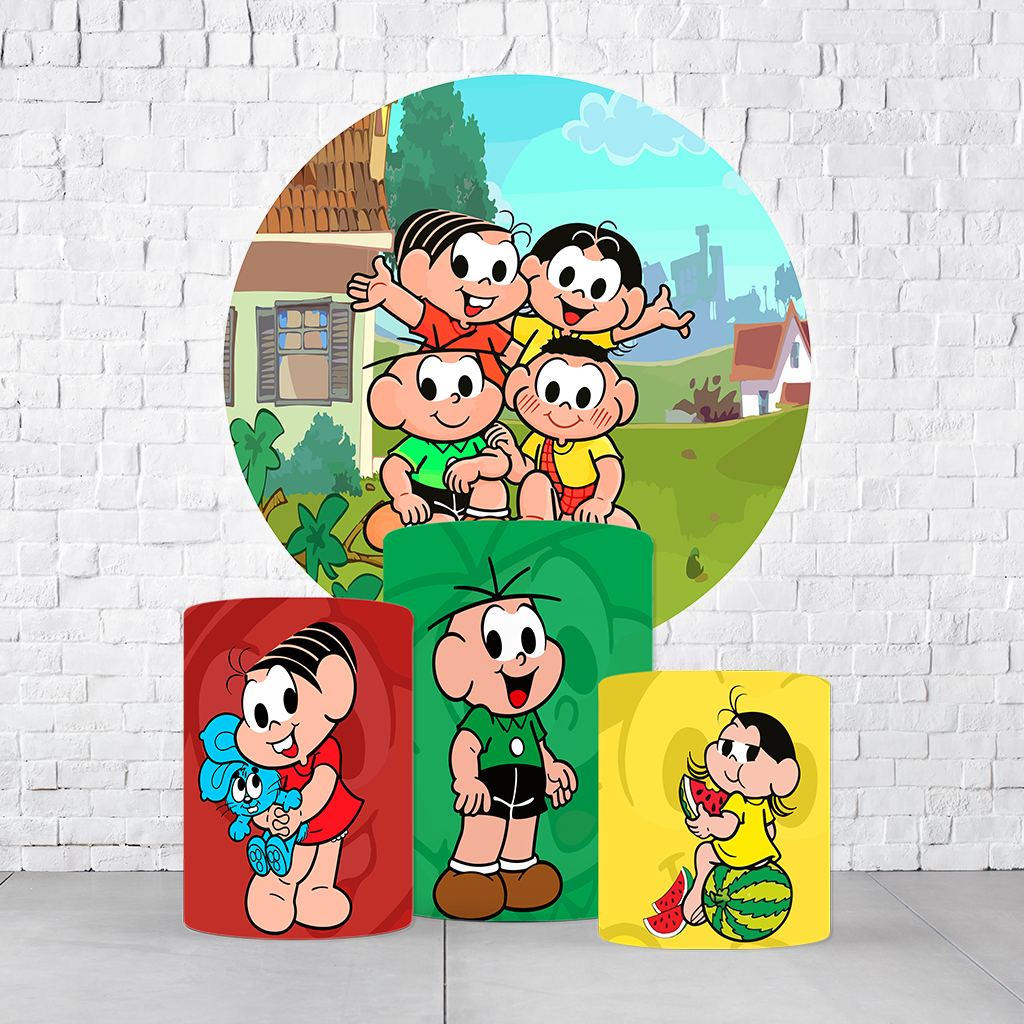 Kit Painel De Festa Turma Da Mônica + Trio De Cilindros Em Tecido - Imagem 1