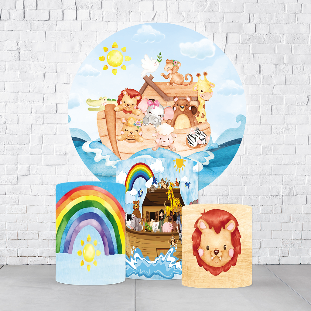 Kit Painel De Festa Arca De Noé + Trio De Cilindros Em Tecido