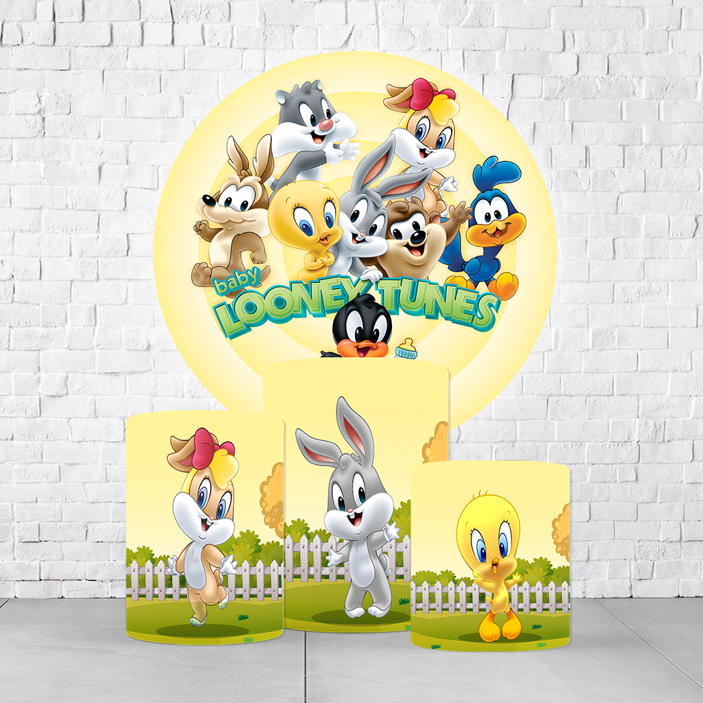 Kit Painel De Festa Looney Tunes + Trio De Cilindros Em Tecido