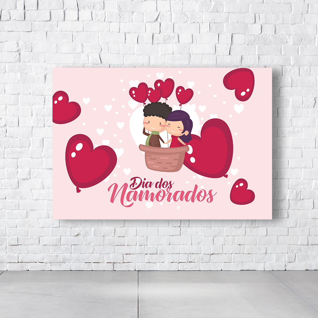 Painel Retangular Tema Dia Dos Namorados Em Tecido Oxford 100% Poliéster - Imagem 2