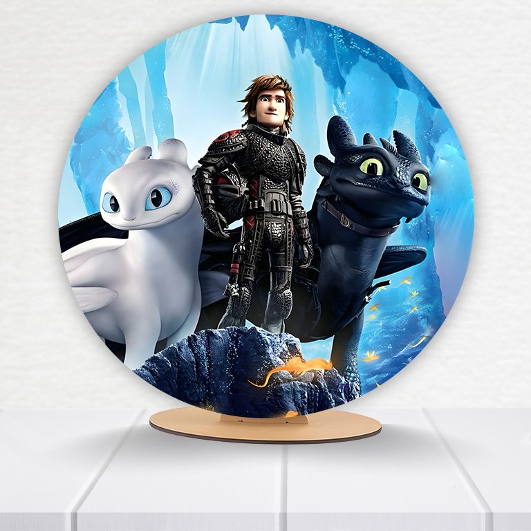 Painel Redondo Como Treinar Seu Dragão 50x50cm